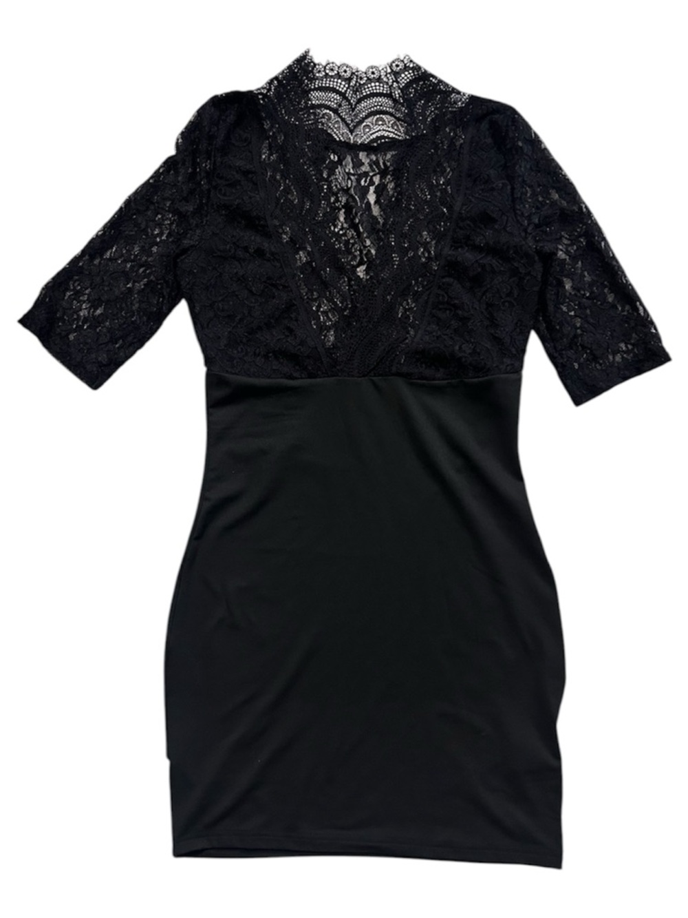 Black Lace-Detail Bodycon Dress M
